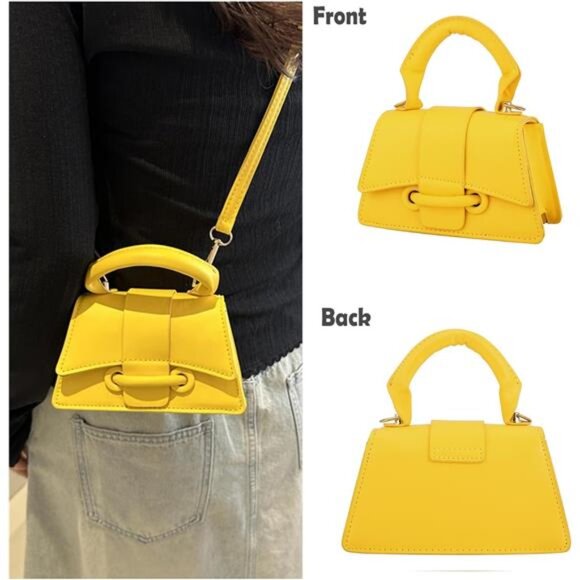 Mini Crossbody PU Leather, Shoulder Bag Yellow - Picture 7 of 7